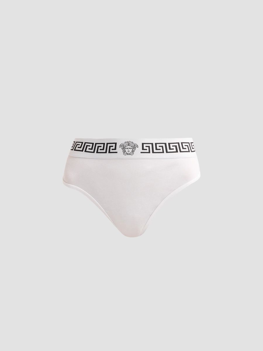 Versace Women's Greek Key High-Cut Panty - White And Black - Size XL