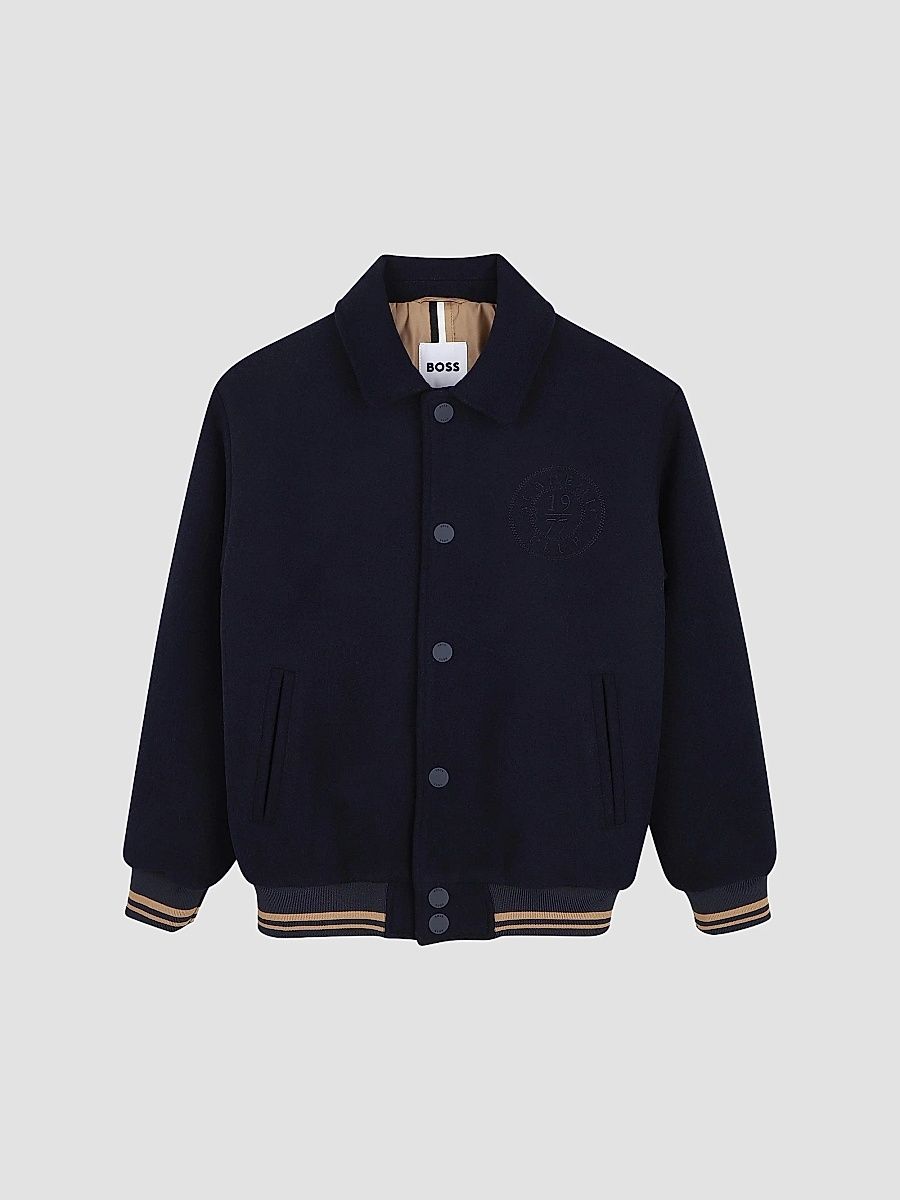 Boy's Little Boy's & Boy's Logo Wool-Blend Varsity Jacket - Navy - Size 12