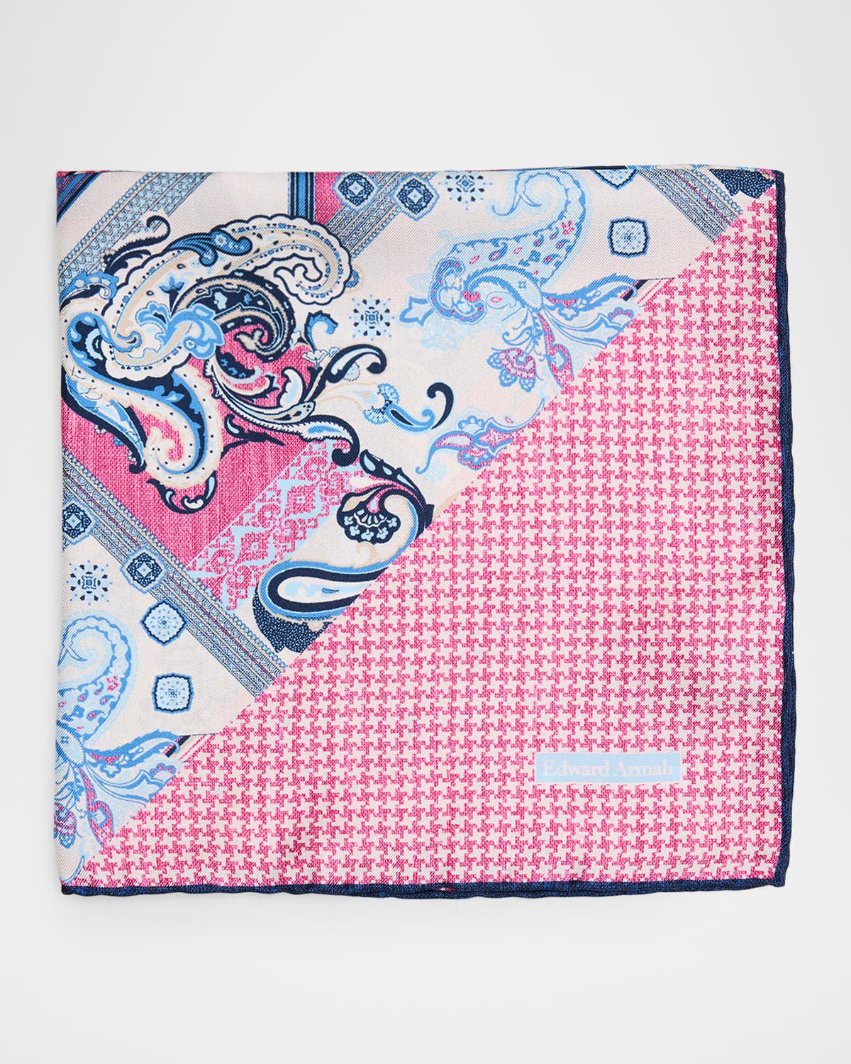Men & apos;s Double-Printed Silk Hand-Rolled Pocket Square