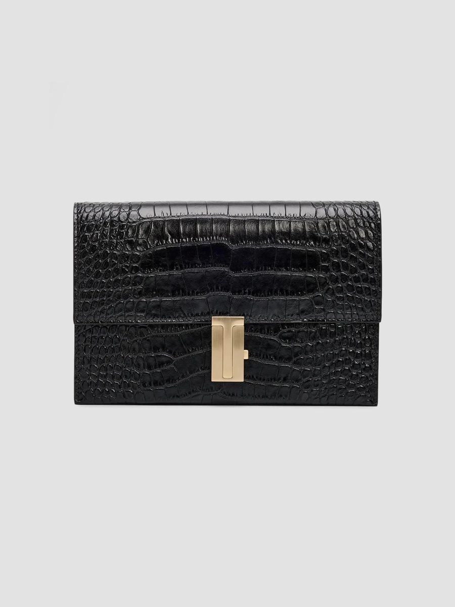 TOM FORD Women's Mia Crocodile-Embossed Crossbody Cardholder - Black