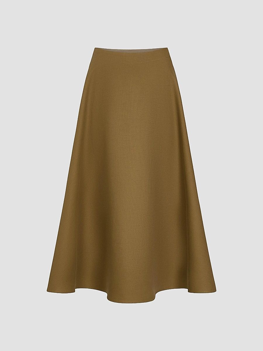Women's Full Sweep Circle Double-Canvas Cotton A-Line Midi Skirt - Kangaroo - Size 6