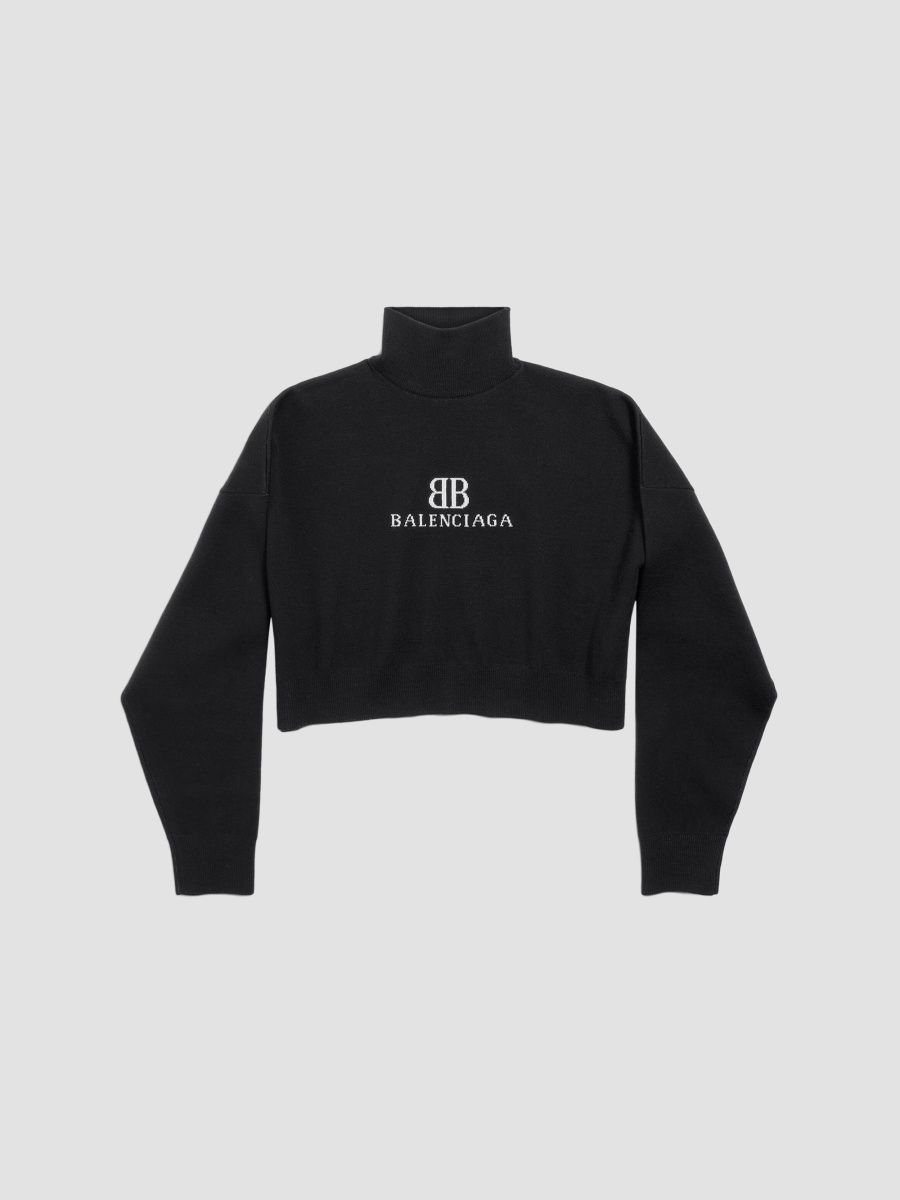 Balenciaga Women's Cropped High Neck Sweater - Black - Size XS