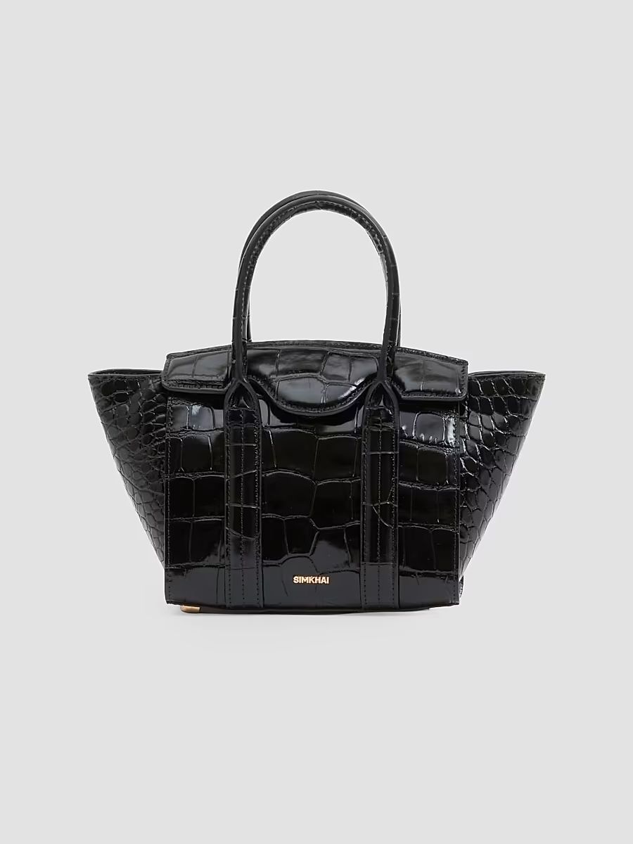 Women's Nicola Mini Croc-Embossed Leather Tote Bag - Black