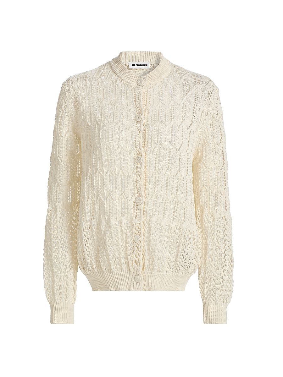 Women's Open-Knit Cotton Cardigan - Eggshell - Size 12