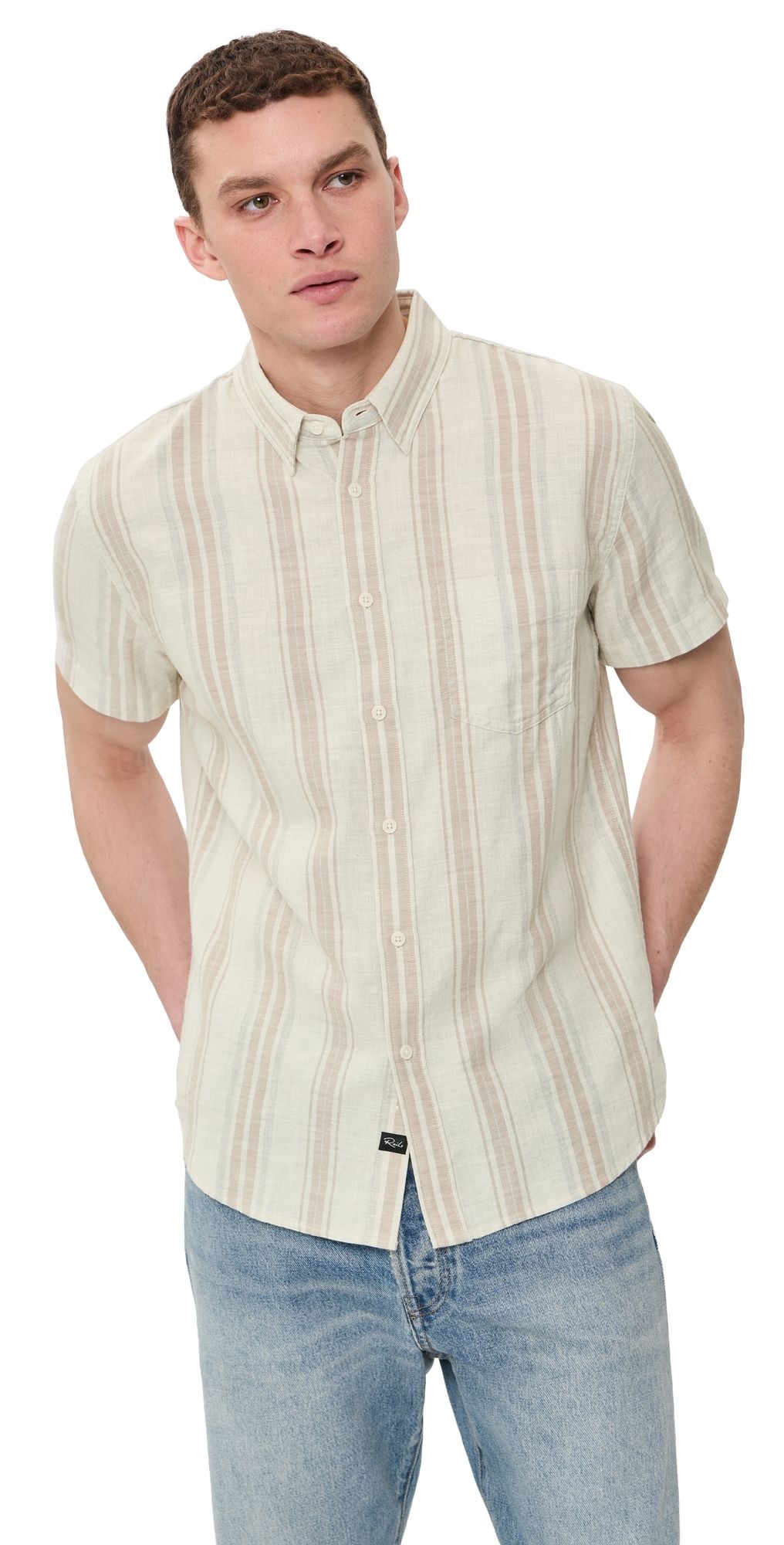 RAILS Fairfax Collared Shirt Heather Dune Stripe XL