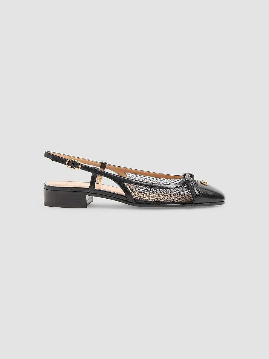 Valentino Women's Valet Du Roi 25MM Slingback Ballerina in Mesh and Kidskin - Black - Size 12