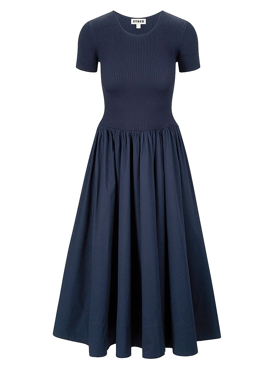 Women's Ysabel Ribbed A-Line Midi-Dress - Navy - Size Large