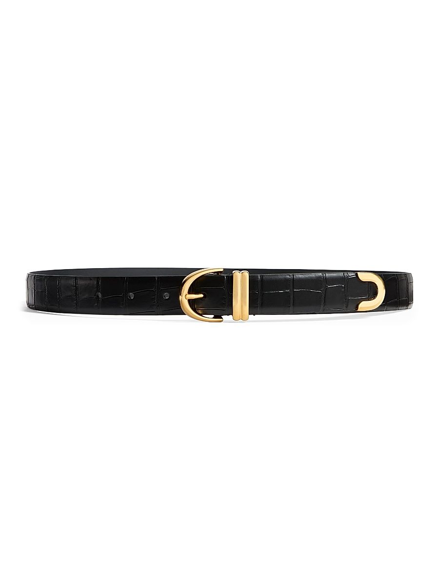 Women's Bambi Embossed Skinny Belt - Black - Size Medium