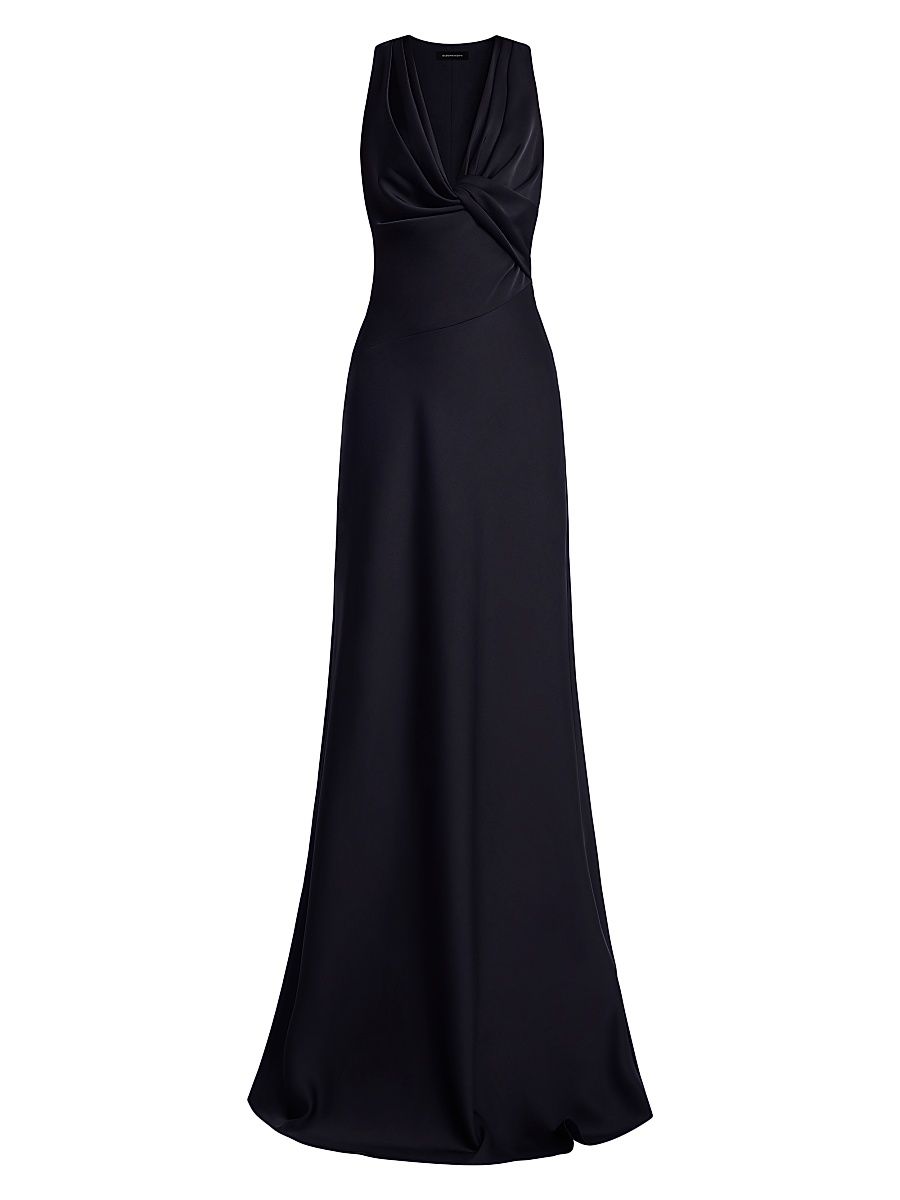 BCBGMAXAZRIA Women's Cowlneck Satin Gown - Black - Size 14