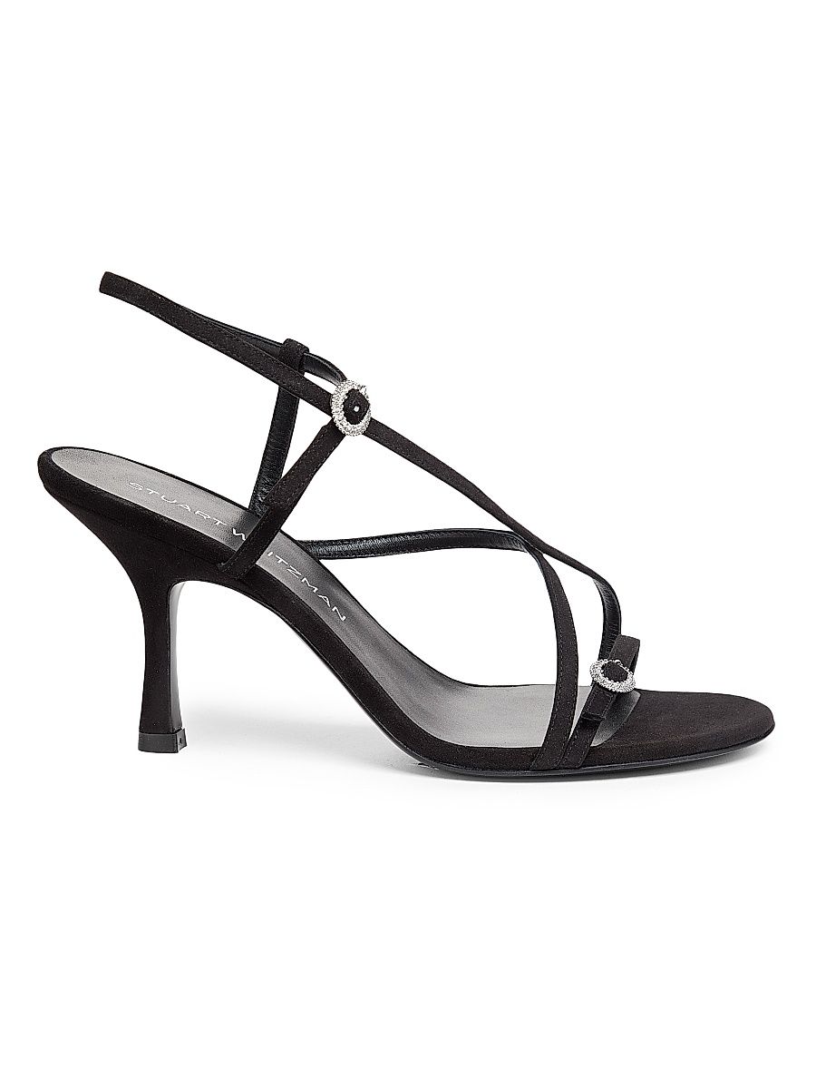 Women's 85MM Crystal-Buckle Suede Strappy Sandals - Black - Size 9.5