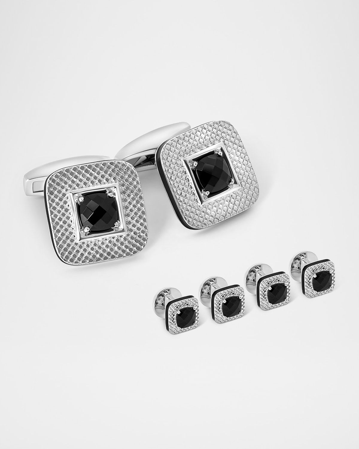 Men & apos;s Limited Edition Refratto Black Spinel Cufflink Shirt Stud Set