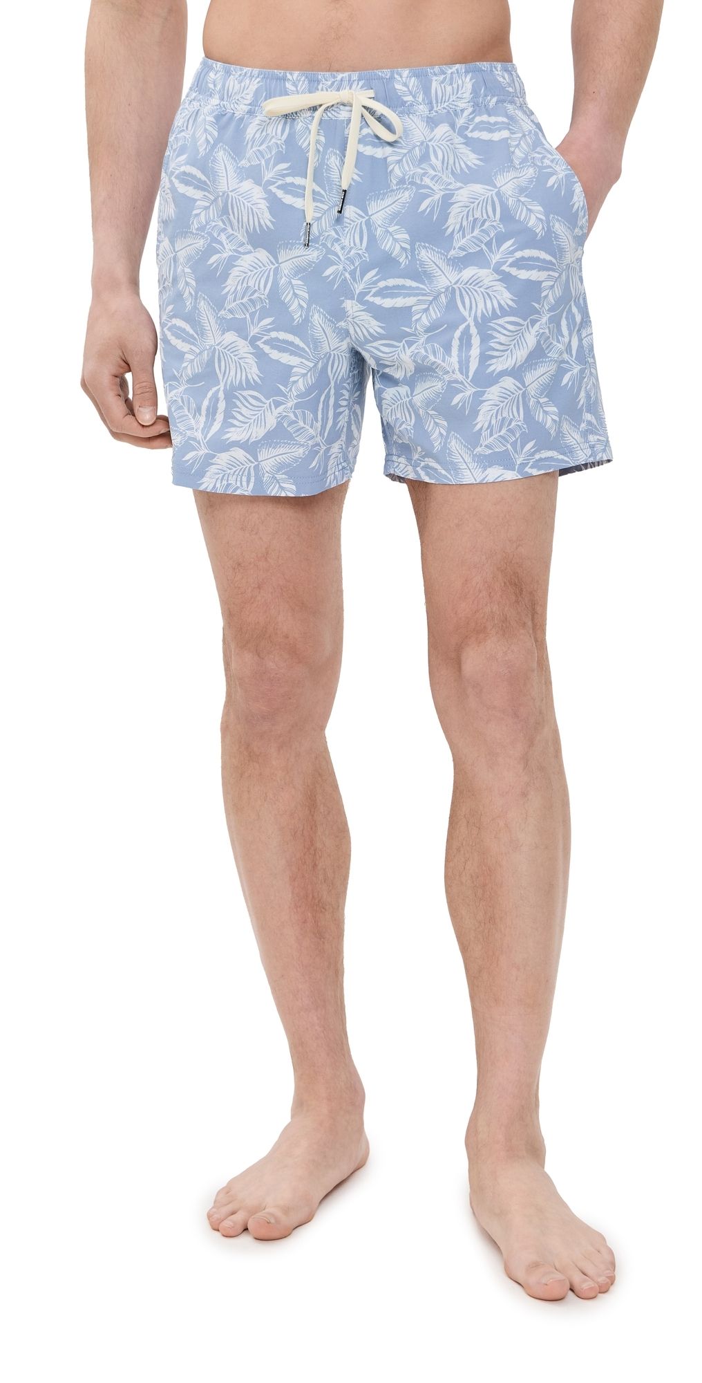 Fair Harbor The Bungalow Swim Trunks 5 Sky Blue Leaves XL