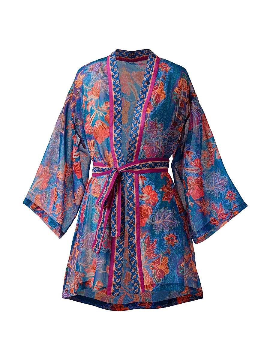 Women's Decoupage Floral Georgette Kimono - Size Large