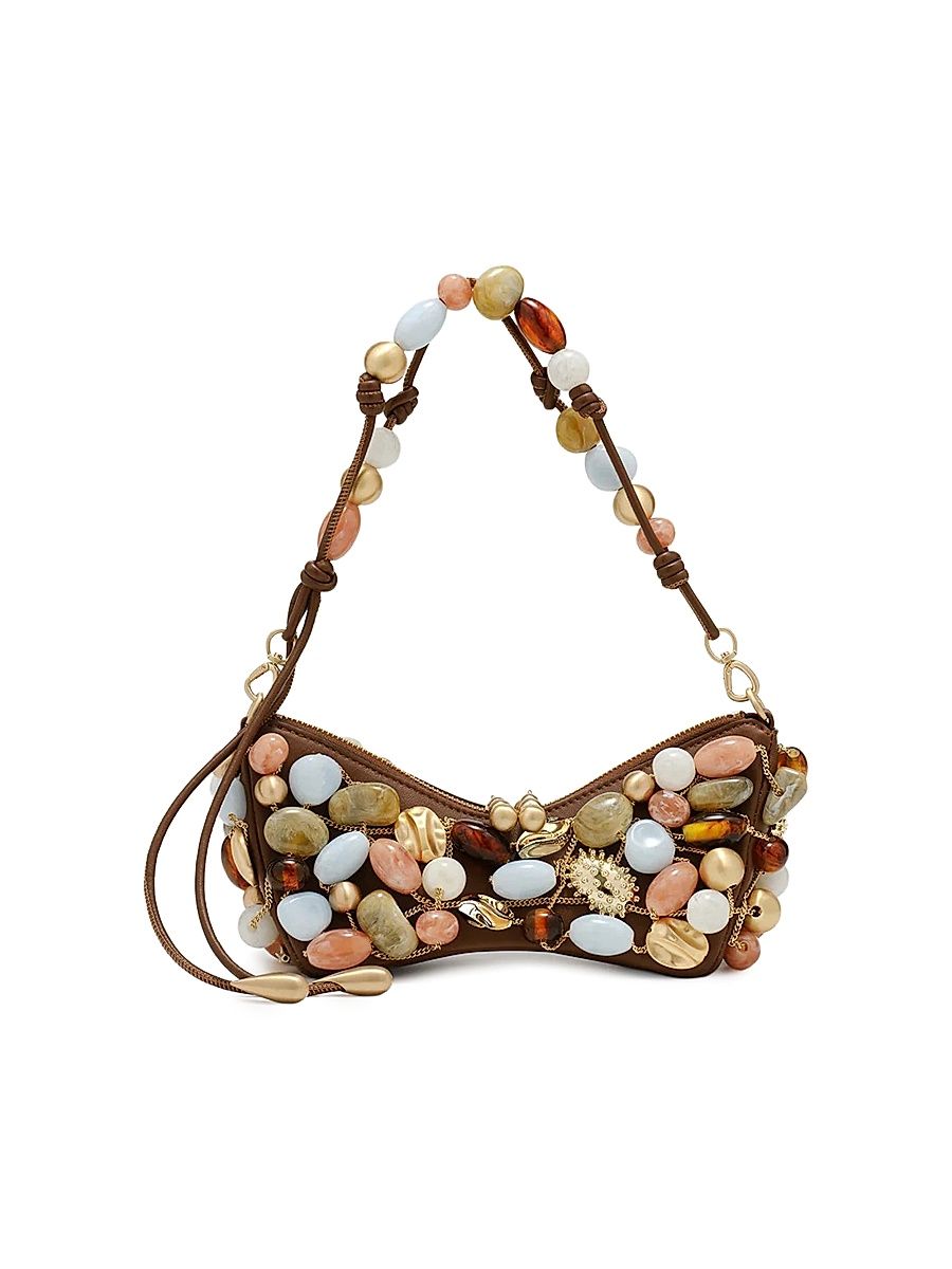 Women's Mercier Multicolored-Stone Leather Shoulder Bag - Saddle Bauble Multi