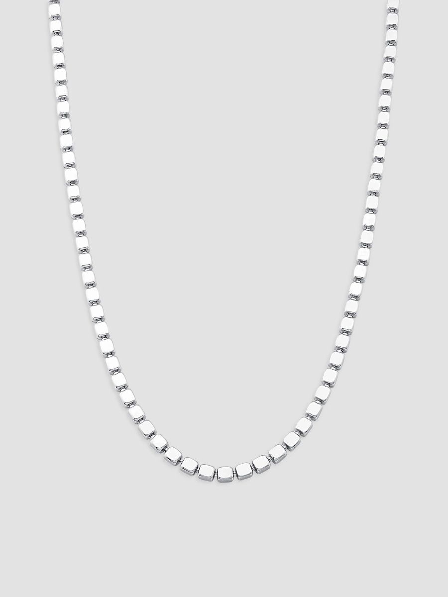 Oradina Men's Modern Cube Link Necklace in Sterling Silver - Silver - Size 22