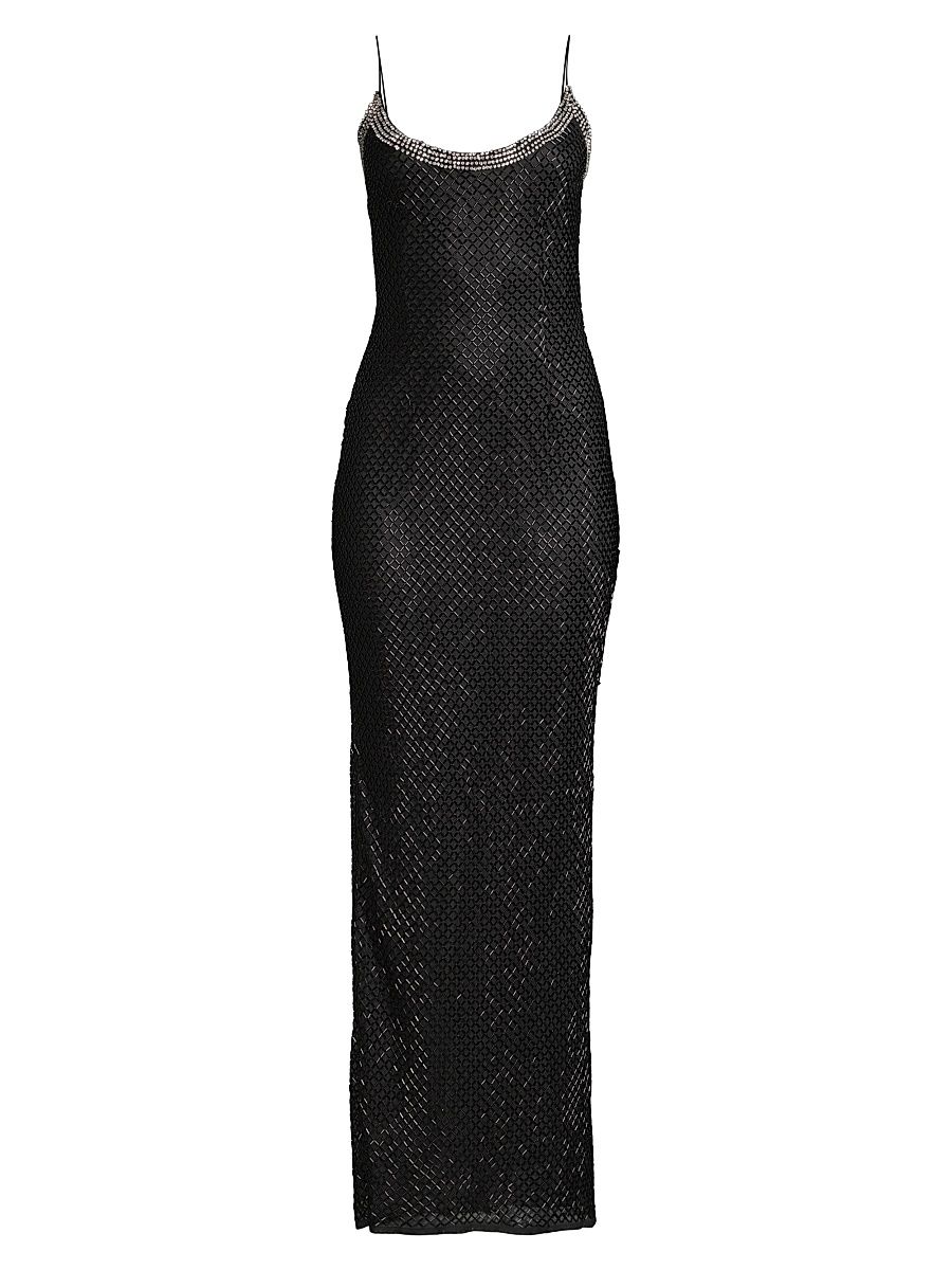 Women's Beaded Column Gown - Black - Size 16