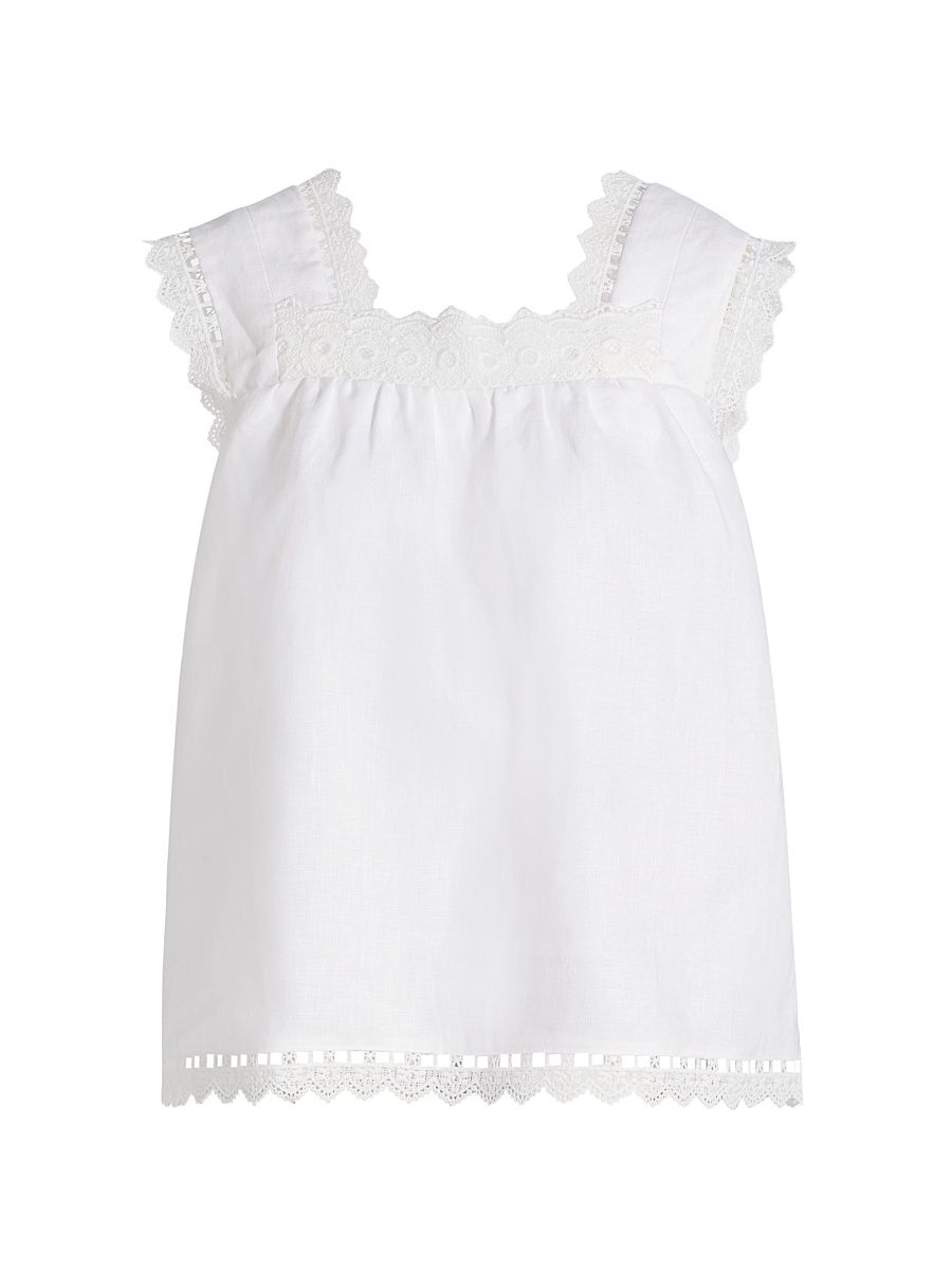 Women's Faye Eyelet-Trim Linen Top - White - Size Large