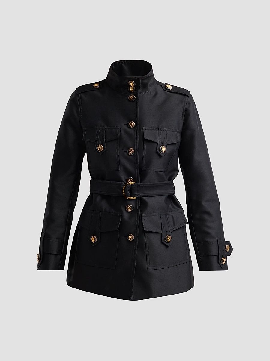 Women's Valiant Wool-Silk Utility Jacket - Black - Size 10