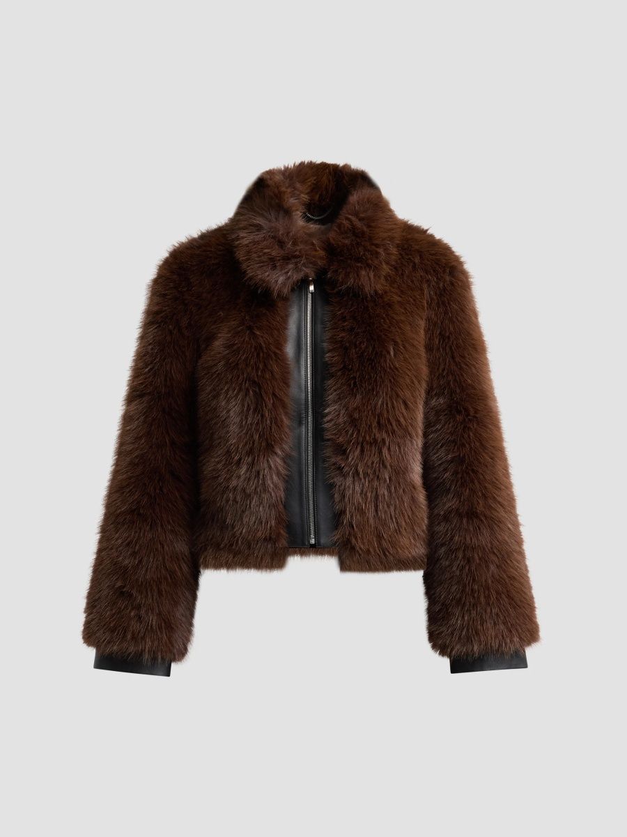 Et Ochs Women's Yates Faux-Fur & Faux-Leather Cropped Jacket - Mocha Black - Size XL