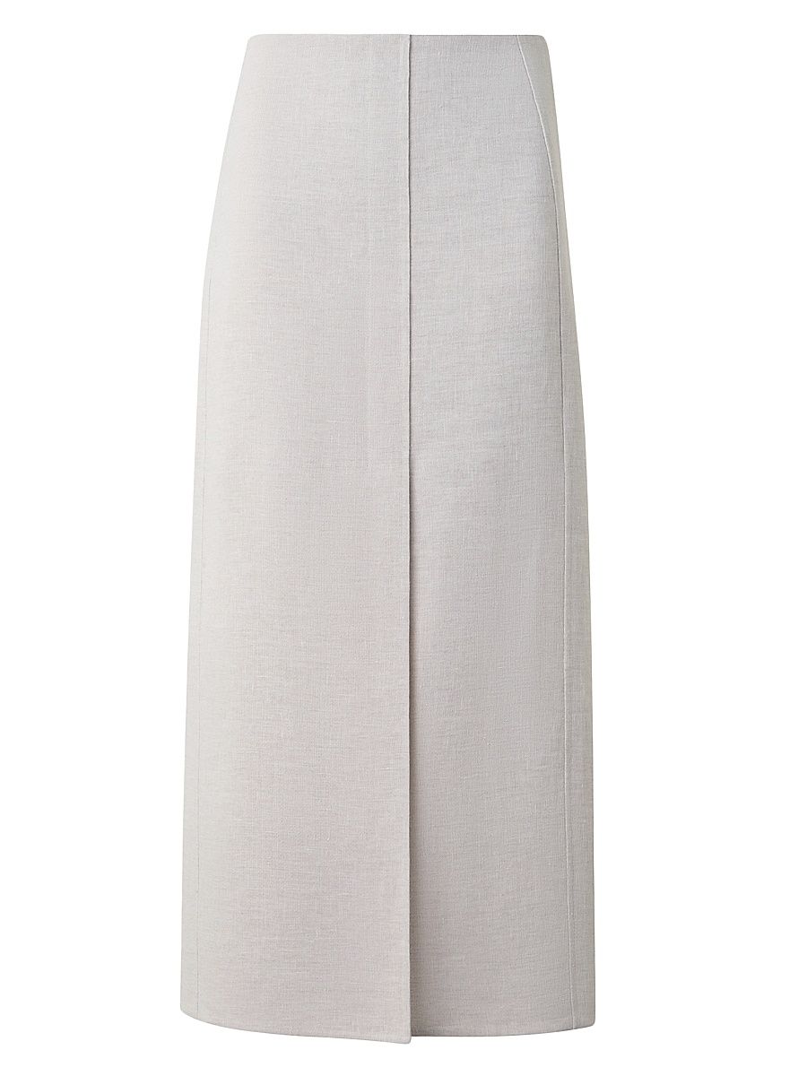 Women's Linen Pencil Midi-Skirt - Greige - Size 10