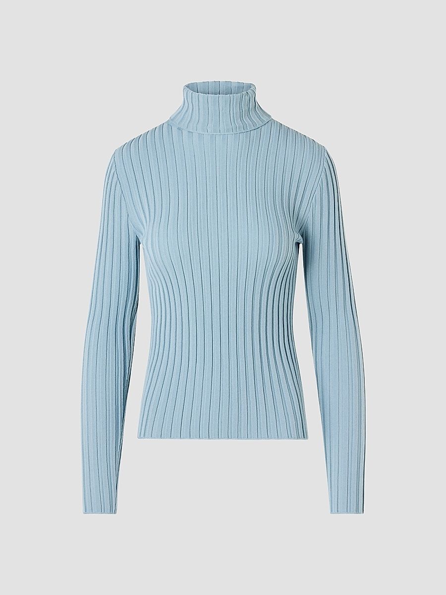 Akris punto Women's Wool Knit Turtleneck Sweater - Light Blue - Size 12
