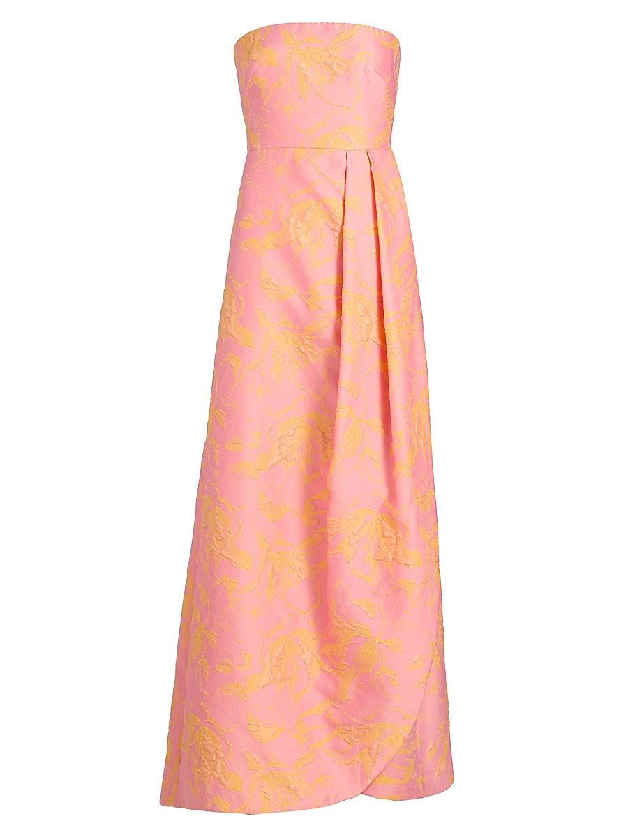 Women's Kaia Floral Jacquard Strapless Gown - Flamingo Lemon - Size Large