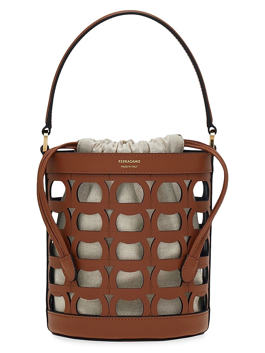 Women's Gancini Leather Bucket Bag - New Cognac Nero Naturale