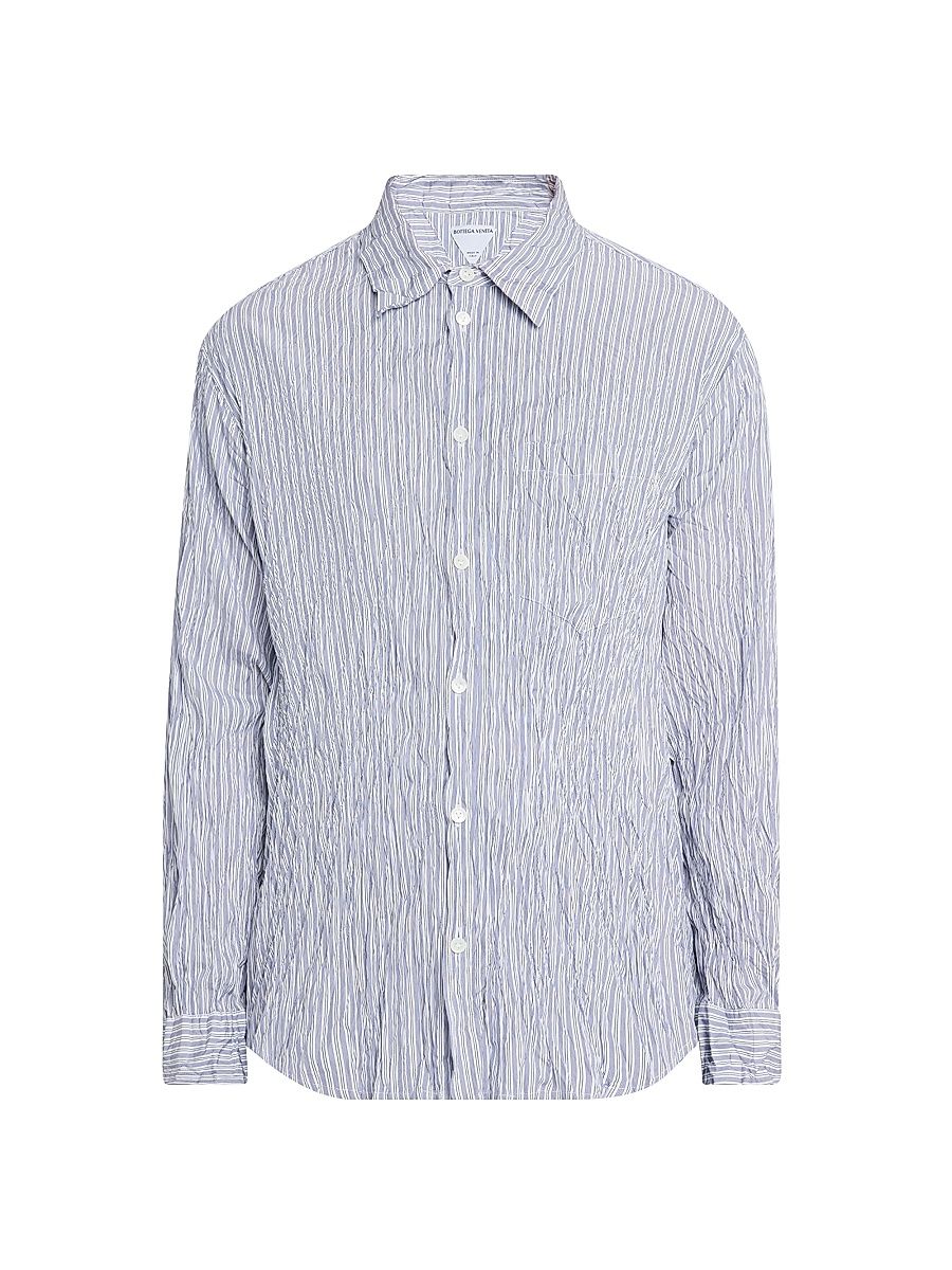 Men's Technical Cotton Double-Striped Shirt - Blue White - Size 40