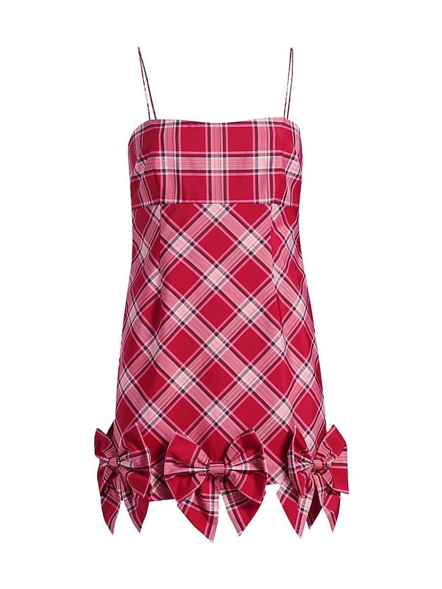 Women's Kennedi Bow-Embellished Checked Minidress - Cherry Jubilee - Size 12
