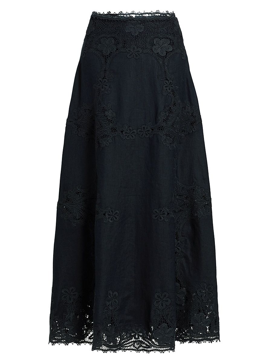 Women's Fleur Linen Midi Skirt - Noir - Size 10