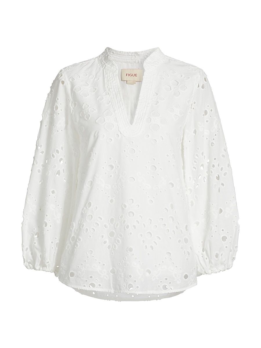 Women's Rylie Eyelet Split Neck Top - Chalk - Size XS