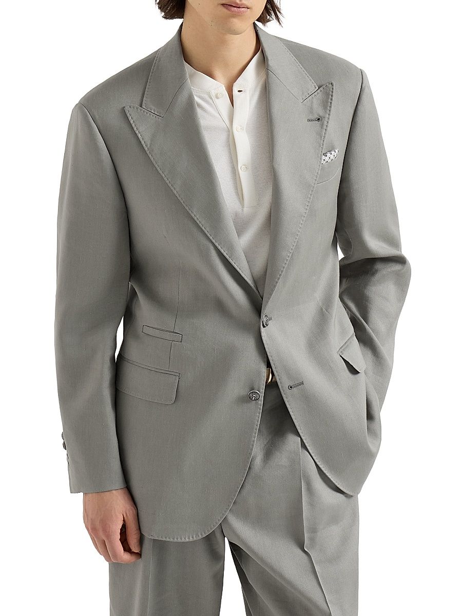 Men's Tailor Blazer in Linen, Virgin Wool and Mohair Gabardine - Khaki - Size 48