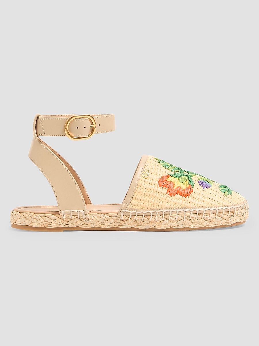Women's Bribri Raffia Sandals with Floral Embroidery - Beige - Size 11