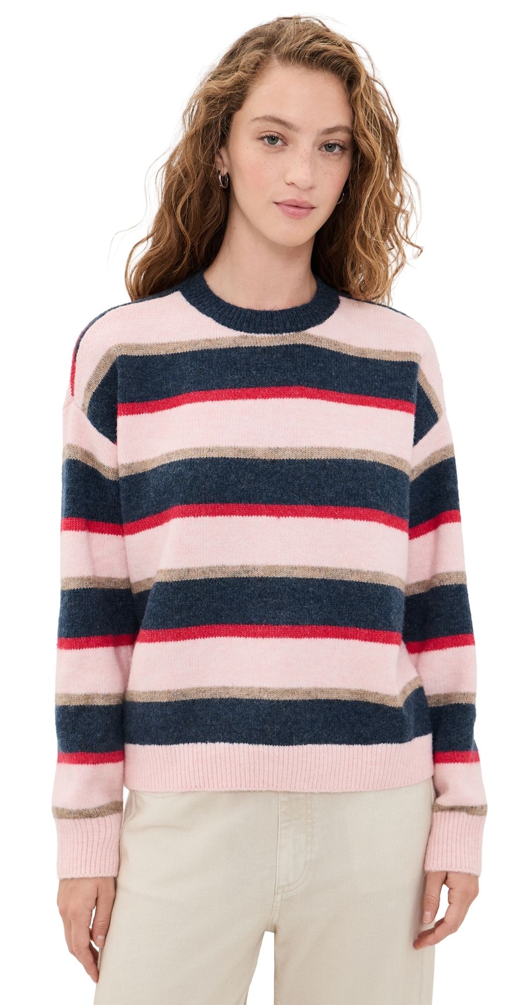 DAZE Carlyle Everyday Crew Neck Sweater Coral Stripe S