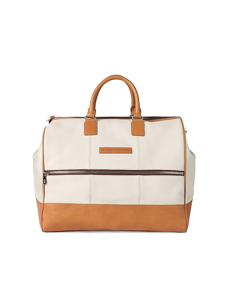 Men's Grained Calfskin and Cowhide Boston Leisure Bag - Ivory