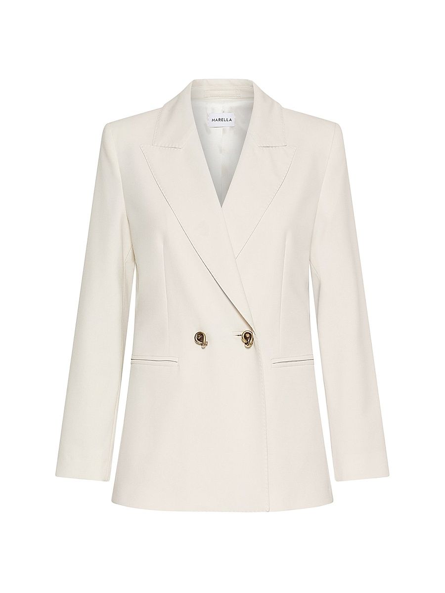 Women's Double Breasted Stretch Canvas Blazer - White - Size 12