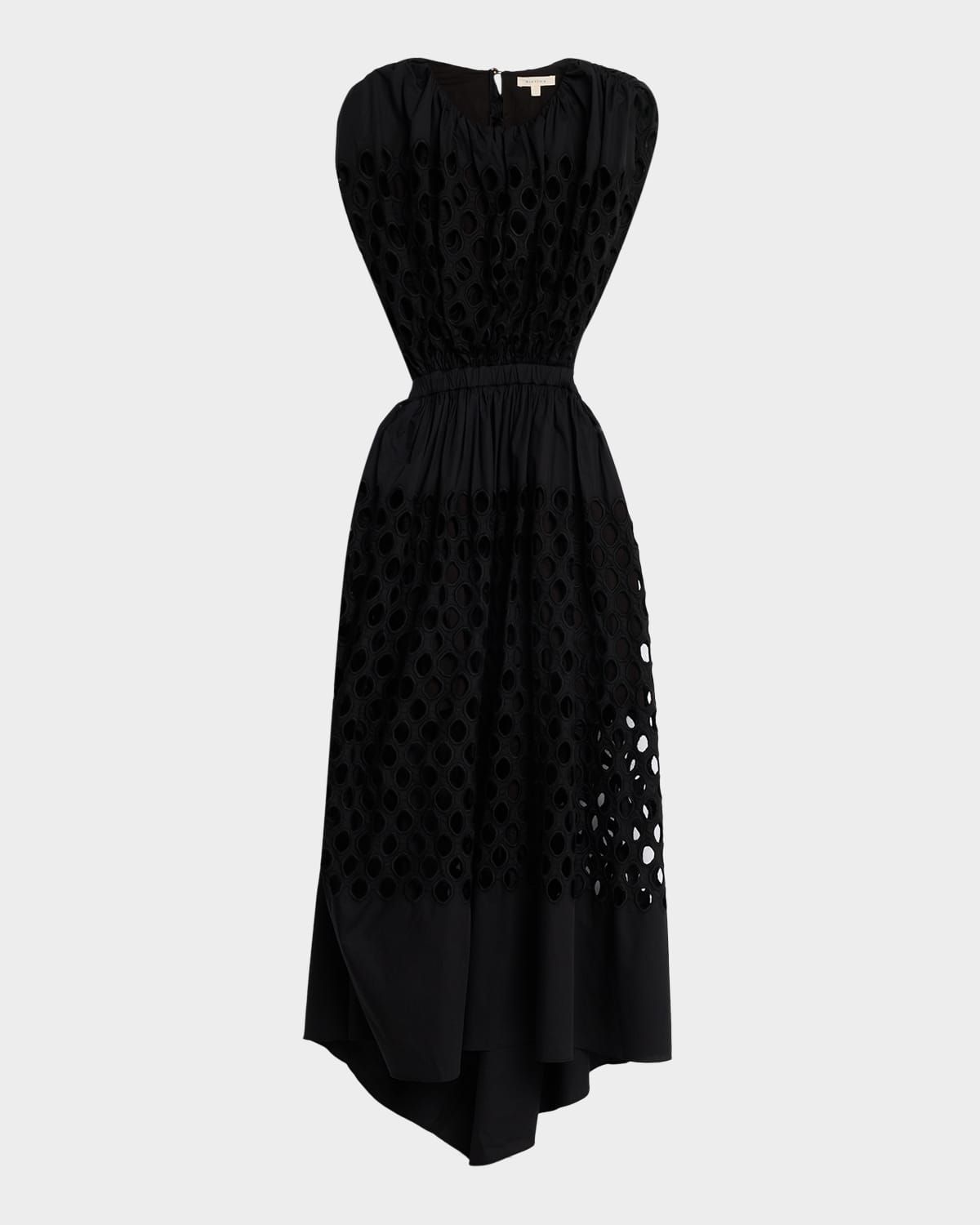 Peplos Sleeveless Dot Broderie Anglaise Cutout Maxi Dress