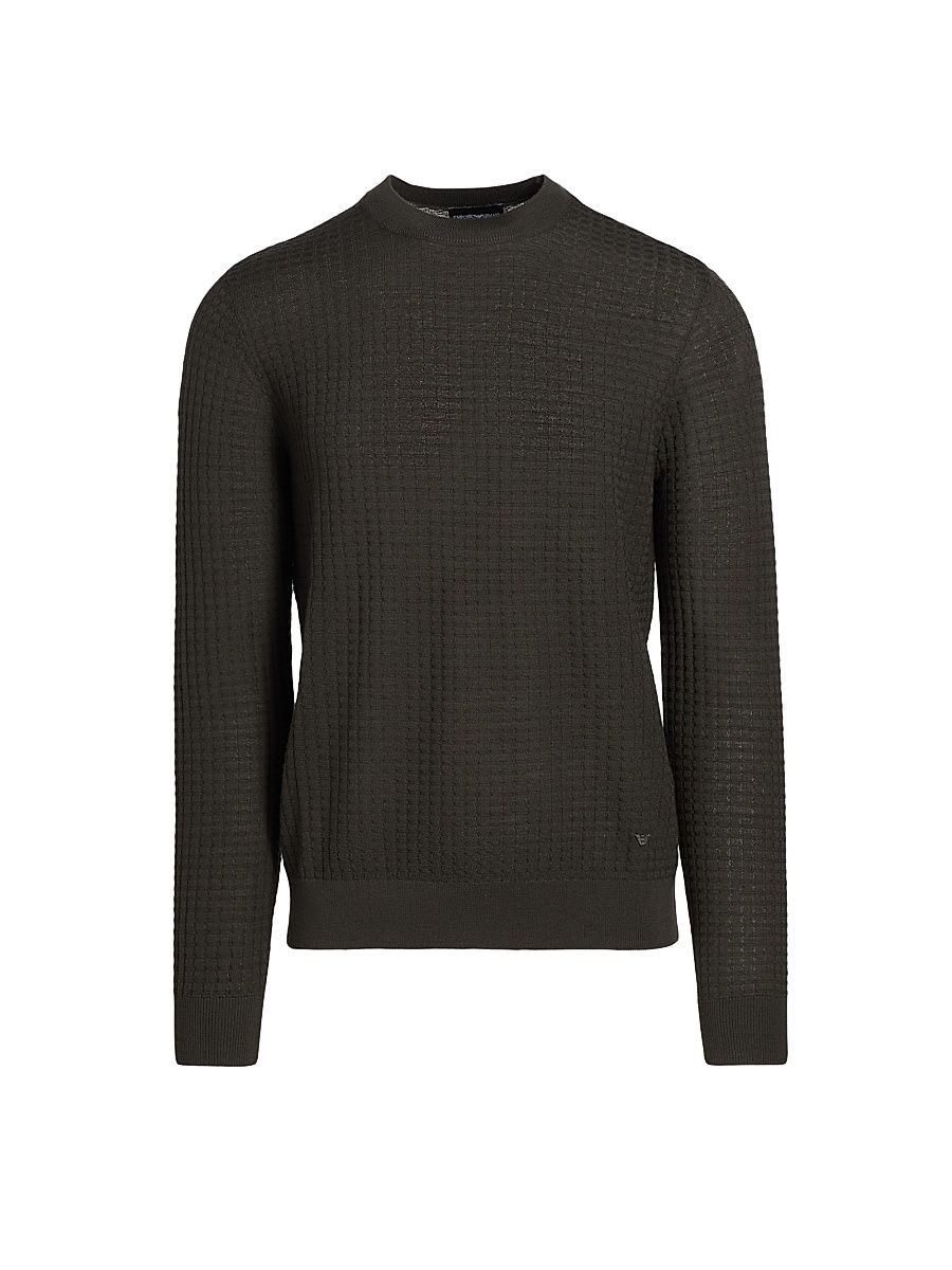 Men's Wool Crewneck Lattice Sweater - Black Ink Lattice - Size Large