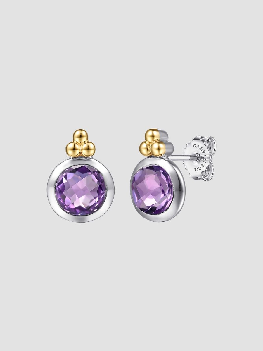 Gabriel & Co Women's Bujukan Sterling Silver, 14K Yellow Gold & Amethyst Stud Earrings - Two Tone