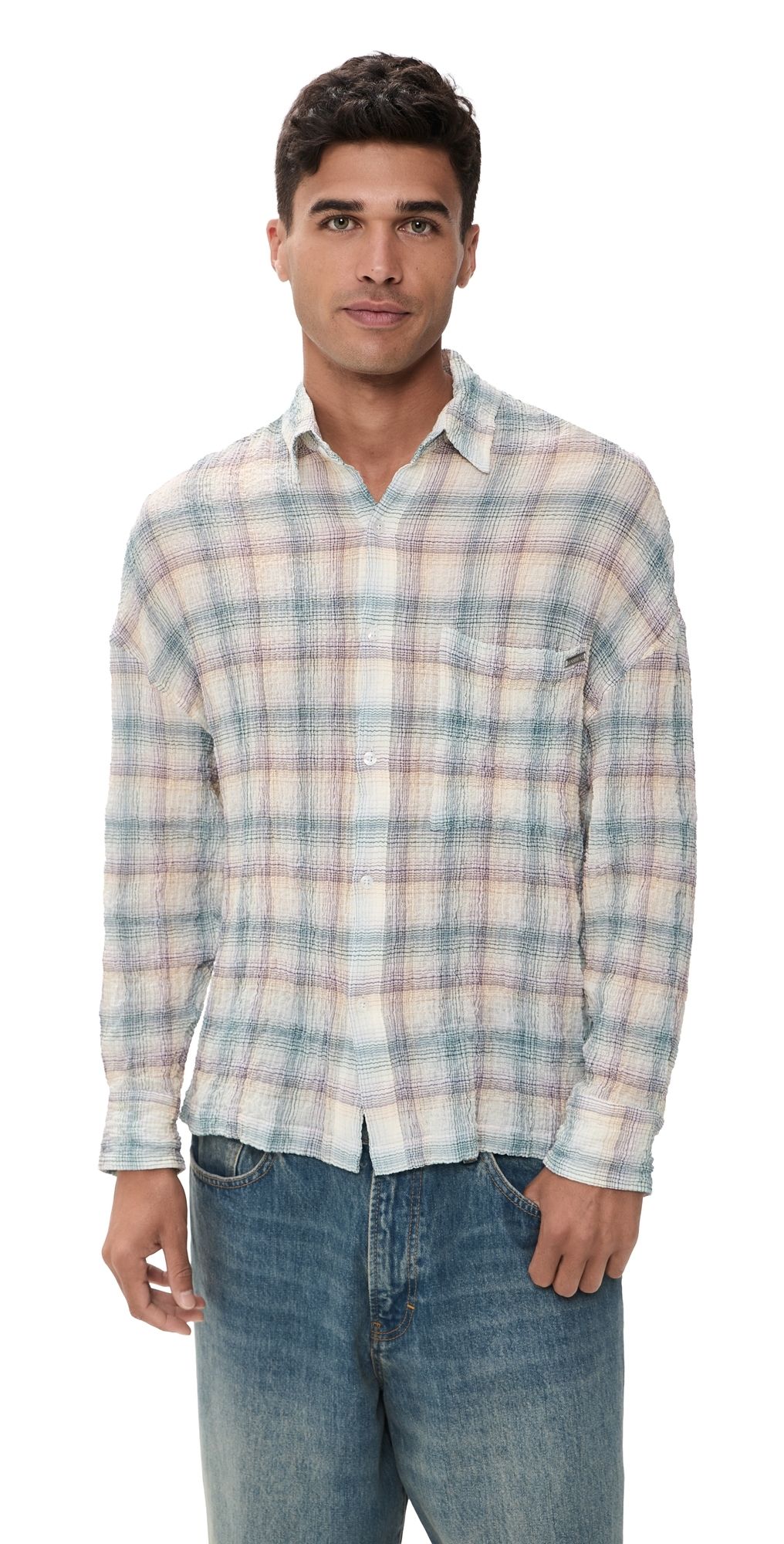 Nahmias Featherweight Plaid Long Sleeve Shirt Dusty Rainbow Shirting M