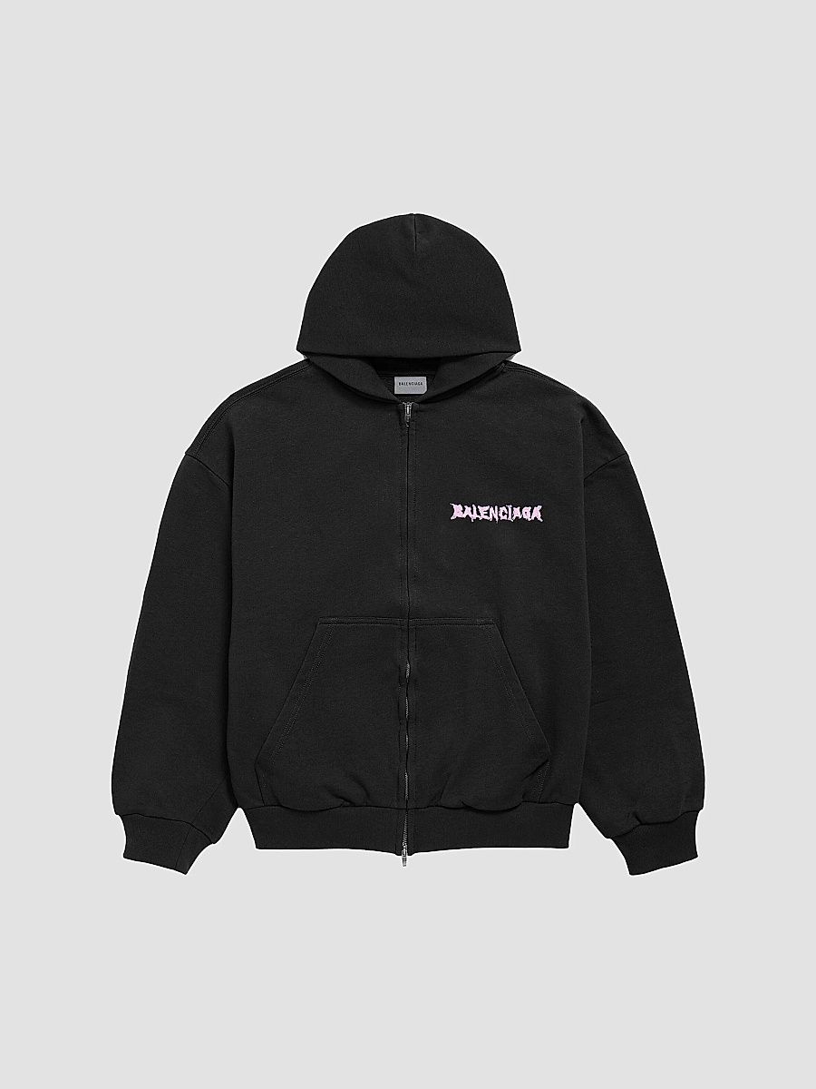 Balenciaga Men's DIY Back Zip-Up Regular Fit Hoodie - Black - Size Large