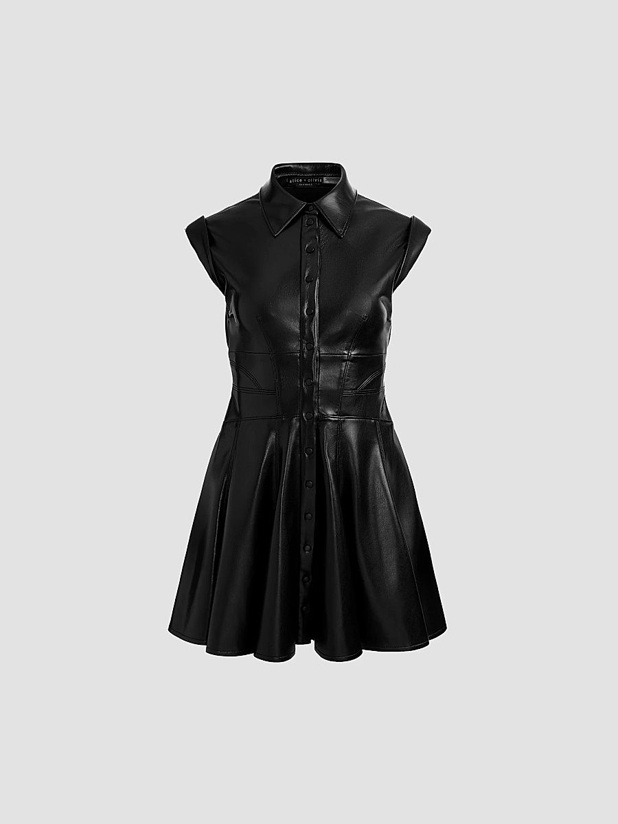 ALICE + OLIVIA Women's Kim Faux-Leather Mini Shirtdress - Black - Size 14