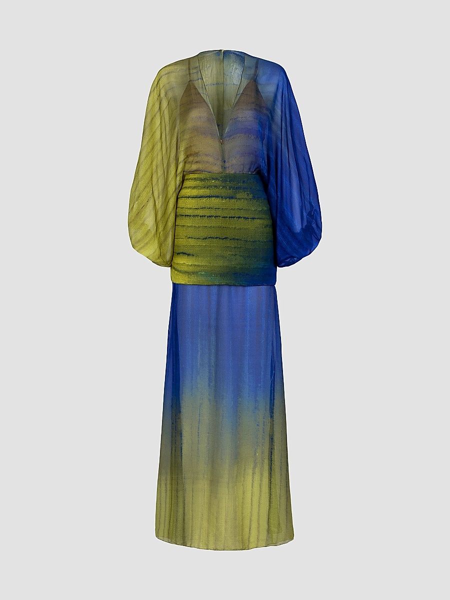 Silvia Tcherassi Women's Lilen Degradé Silk-Blend Gown - Green Navy Degrade - Size Medium