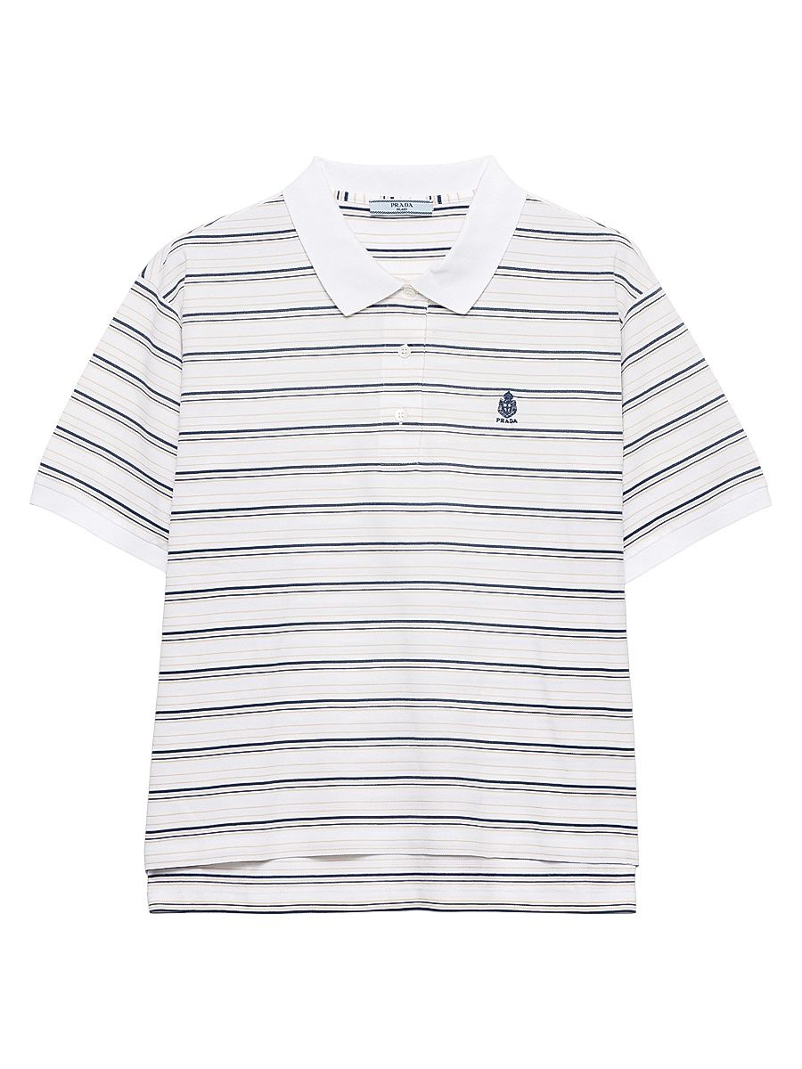 Women's Striped Piqué Polo Shirt - White - Size 2