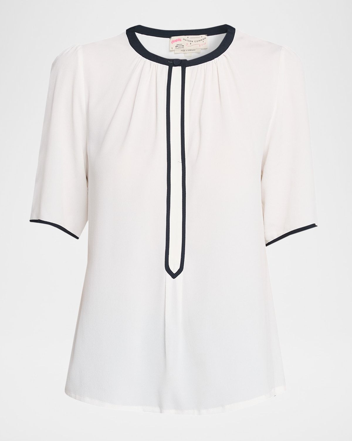 Silk-Blend Blouse with Piping
