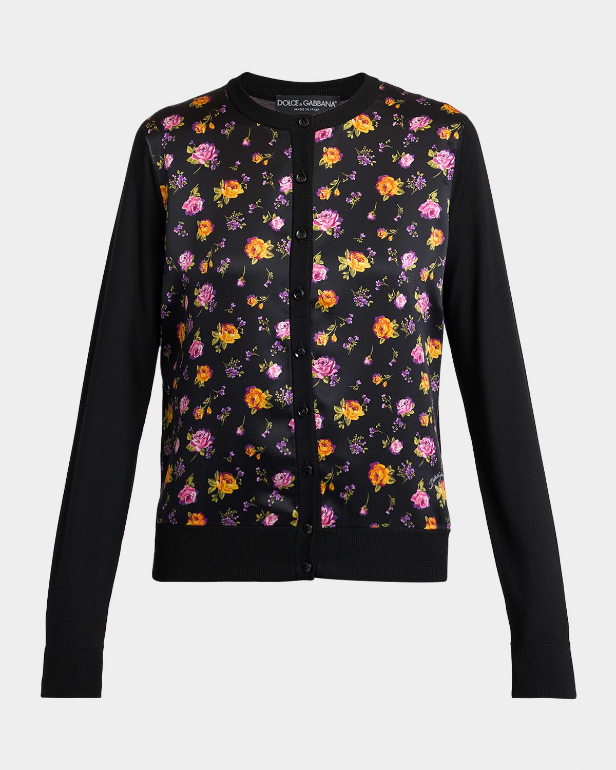 Small Rose Bouquets-Print Satin Cardigan