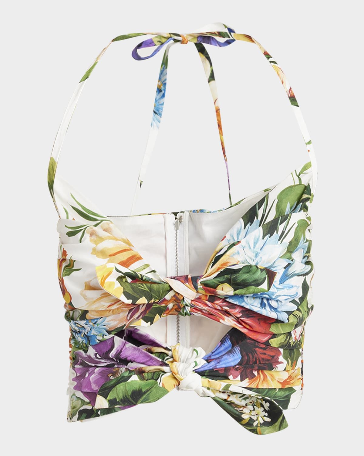 Floral Bouquet Knotted Popeline Crop Halter Top