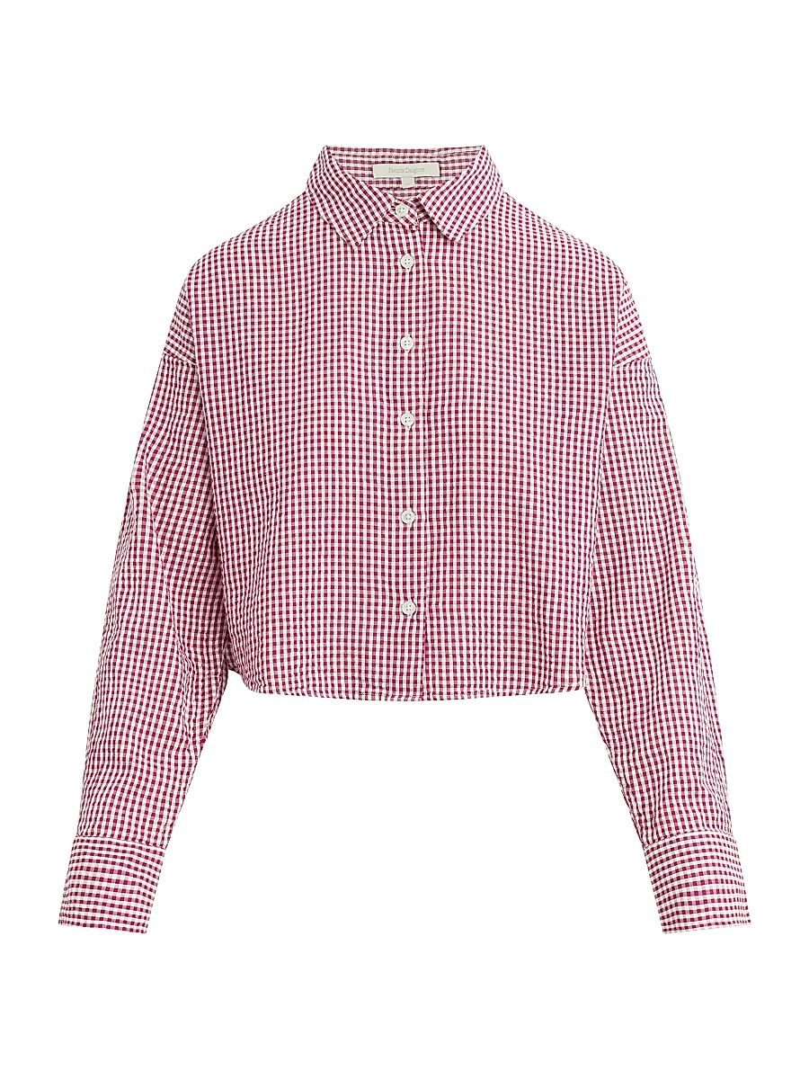 Women's The Crop Ex Boyfriend Gingham Shirt - Raspberry White - Size XL