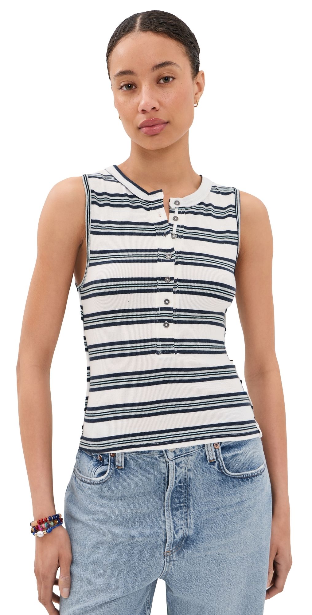 Free People Jamie Henley Stripe Tank White Combo M
