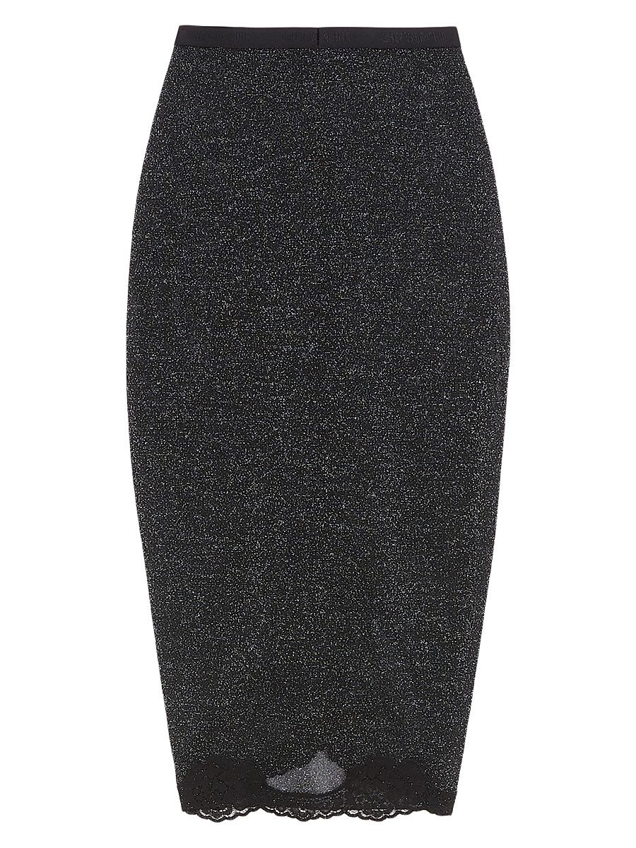 Women's Lurex Knit Skirt - Black Silver - Size XS